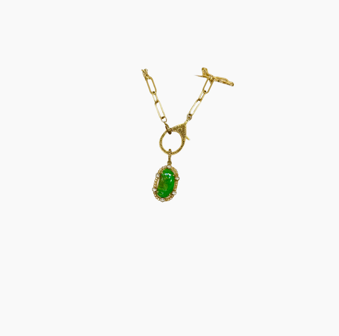 Emerald Gemstone with Cut Diamonds Pendant