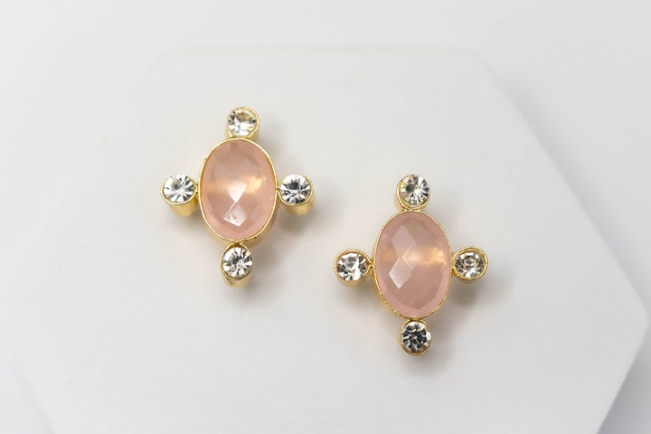 PINK CHALCEDONY OVAL STUD