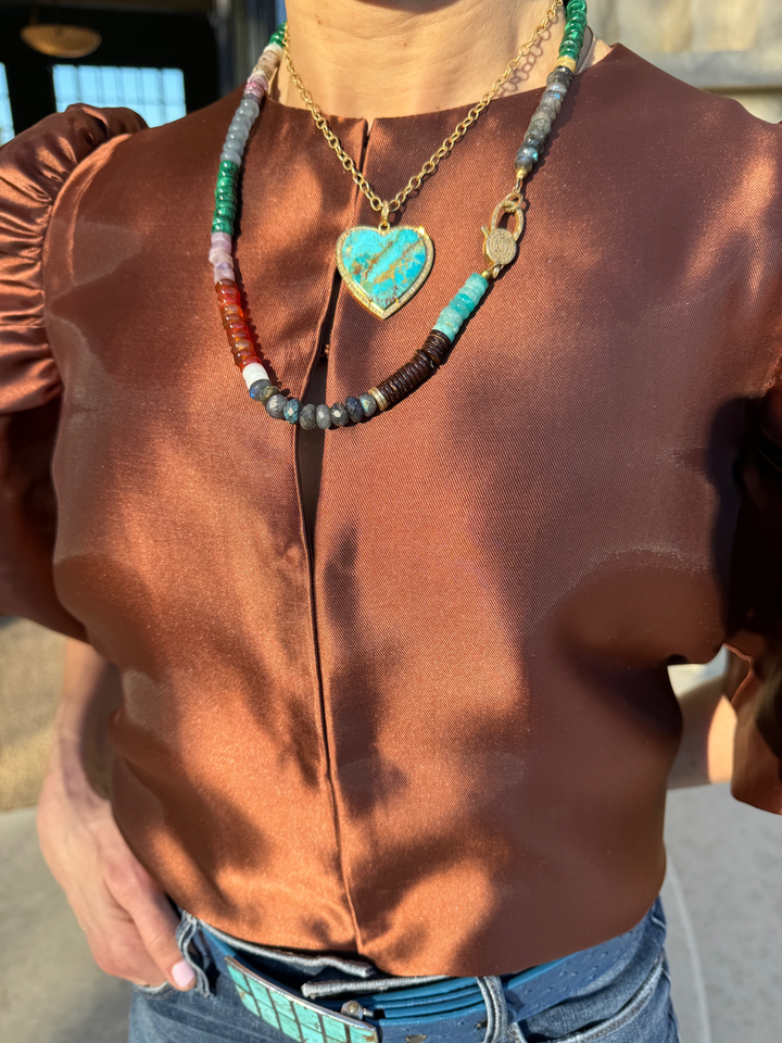 LARGE TURQUOISE & PAVE DIAMOND HEART