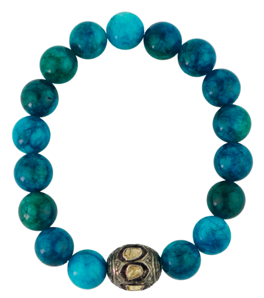 Blue Agate Beads With Rough Cut Diamond Rondelle