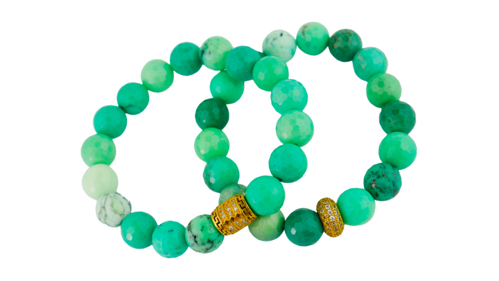 Chrysoprase With Gold And Diamond Barrel Rondelle