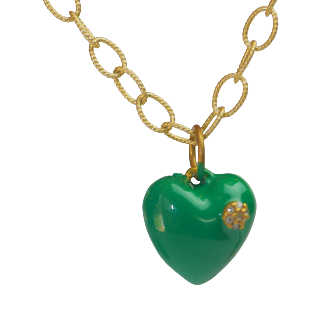Enamel & Diamond Heart Green
