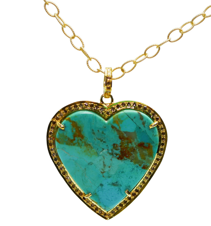 LARGE TURQUOISE & PAVE DIAMOND HEART