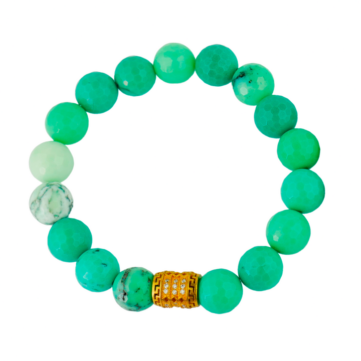 Chrysoprase With Gold And Diamond Barrel Rondelle